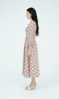 G-Magenta Long Sleeves Midi Silk Dress